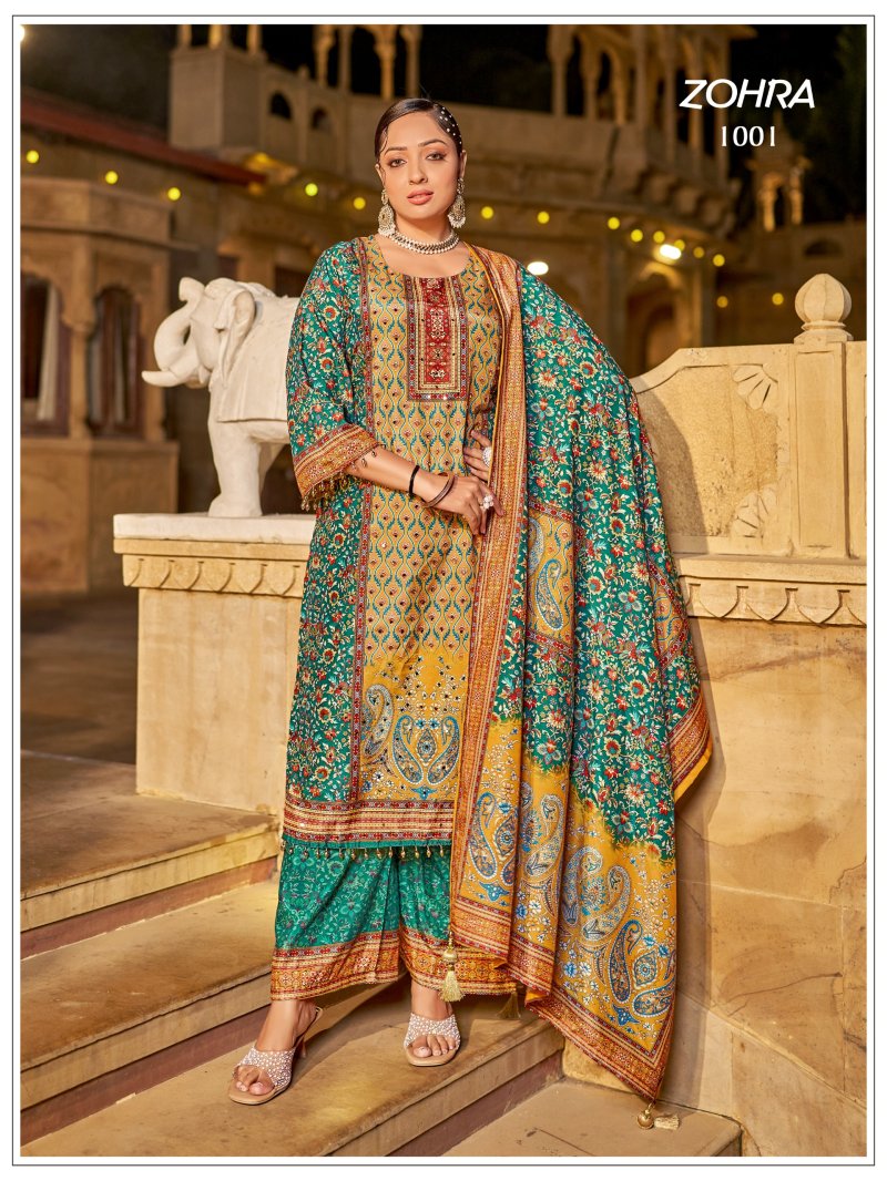 Zohra By Banwery Jam Satin Kurti With Bottom Dupatta
